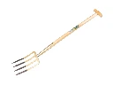 Fourche bêche OFFNER 4 dents bronze, modèle lourd avec douille et manche de bêche en T ATLAS 90 cm