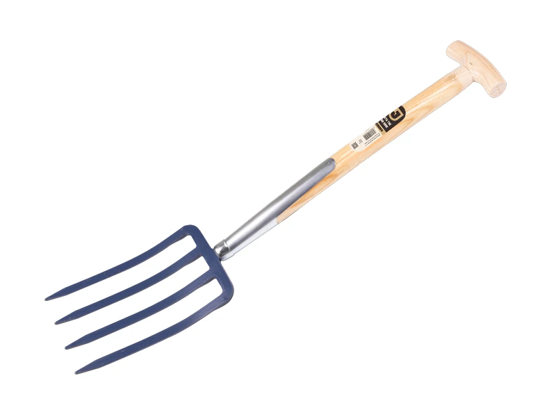 Digging fork Jimmy short 4-prong blue, with ash wood T-handle 50 cm