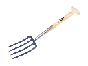 Digging fork Jimmy short 4-prong blue, with ash wood T-handle 50 cm