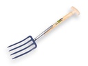 Fourche bêche Jimmy courte 4 dents bleue, avec manche de bêche en T en bois de frêne 50 cm