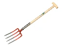 Fourche bêche OFFNER 4 dents rouge, avec double ressort et manche de bêche en T ATLAS 90 cm