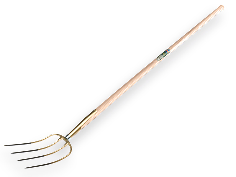 Manure fork OFFNER 4 tines bronze, with ATLAS knob handle 135 cm