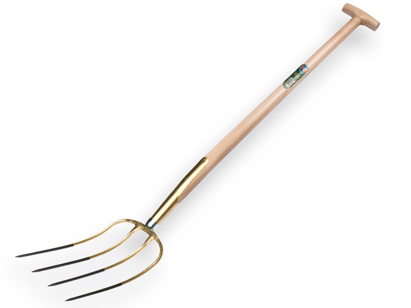 Manure fork OFFNER 4 tines bronze, with ATLAS T-handle 100 cm