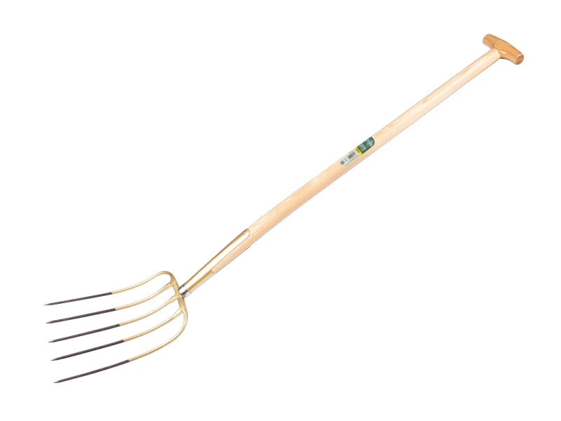 [911078] Fourche à fumier OFFNER 5 dents bronze, avec manche de bêche en T ATLAS 100 cm