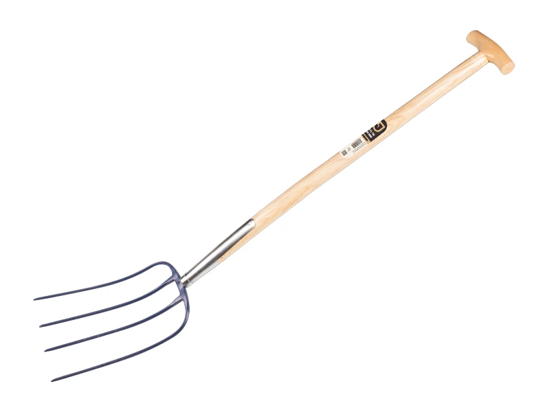 [911170] Manure Fork Jimmy 4-prong blue, with ash wood T-handle 85 cm