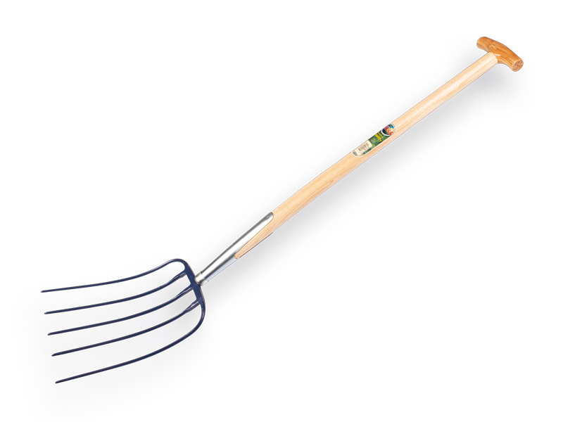 [915170] Mistgabel Jimmy 5 Zinken blau, mit ESSEN T-Stiele 85 cm
