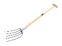 Manure Fork Jimmy 5-prong blue, with ash wood T-handle 85 cm