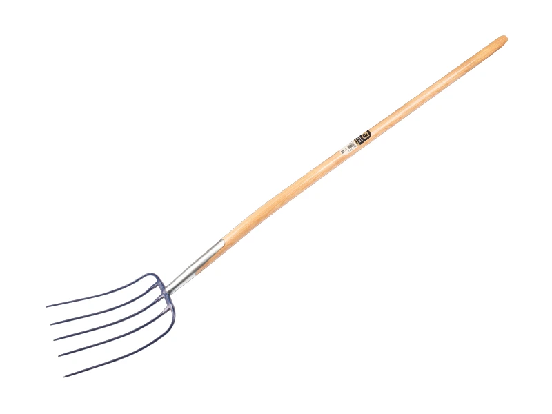 Manure Fork Jimmy 5 Tines Blue, with ASH WOOD Knob Handle 135 cm
