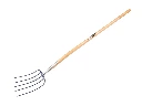 Fourche à fumier Jimmy 5 dents bleue, avec manche boule en bois de frêne 135 cm