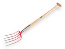 Fourche à fumier OFFNER 5 dents rouge, avec double ressort et manche de bêche en T ATLAS 90 cm