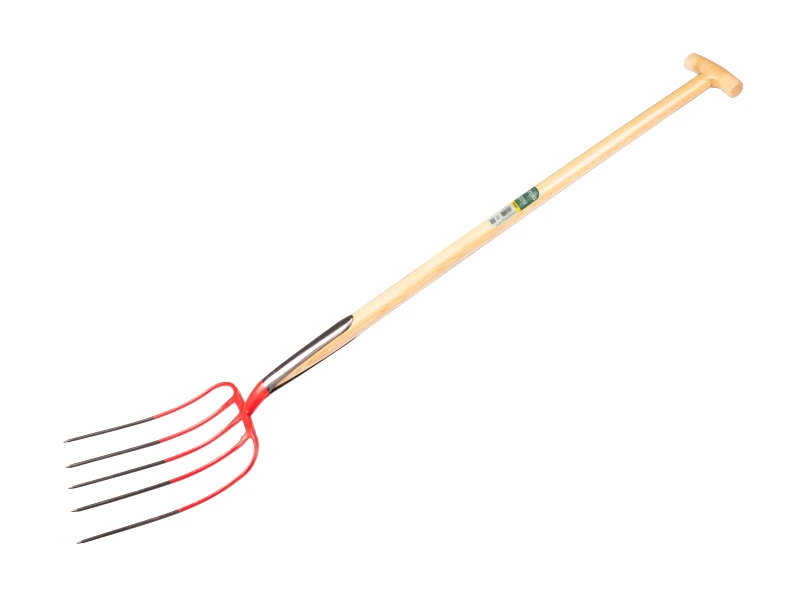 Manure fork OFFNER 5-tine red, with double spring and ATLAS T-handle 100 cm