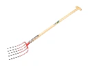 Manure fork OFFNER 5-tine red, with double spring and ATLAS T-handle 100 cm