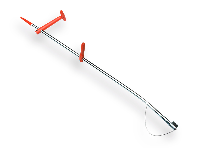 Manche de faux Jimmy acier droit 165 cm, avec poignées en bois, anneau de faux et étrier