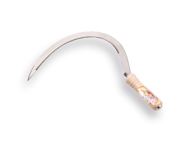 Grass sickle 16" No. 1, tined, with wooden handle