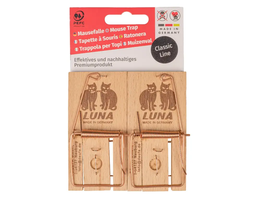 [930350] Piège à souris - pince à souris LUNA bois (par carte blister de 2 pièces)