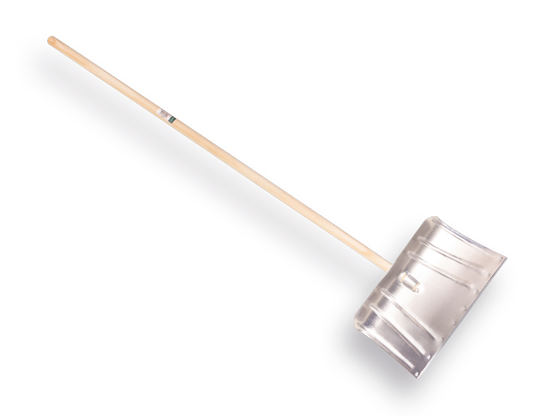 [960513] Schneeschieber Aluminium gebogen 45 x 30 cm, mit Klemmbügel und IKAPE Stiel 140 x 2,8 cm. FSC 100%