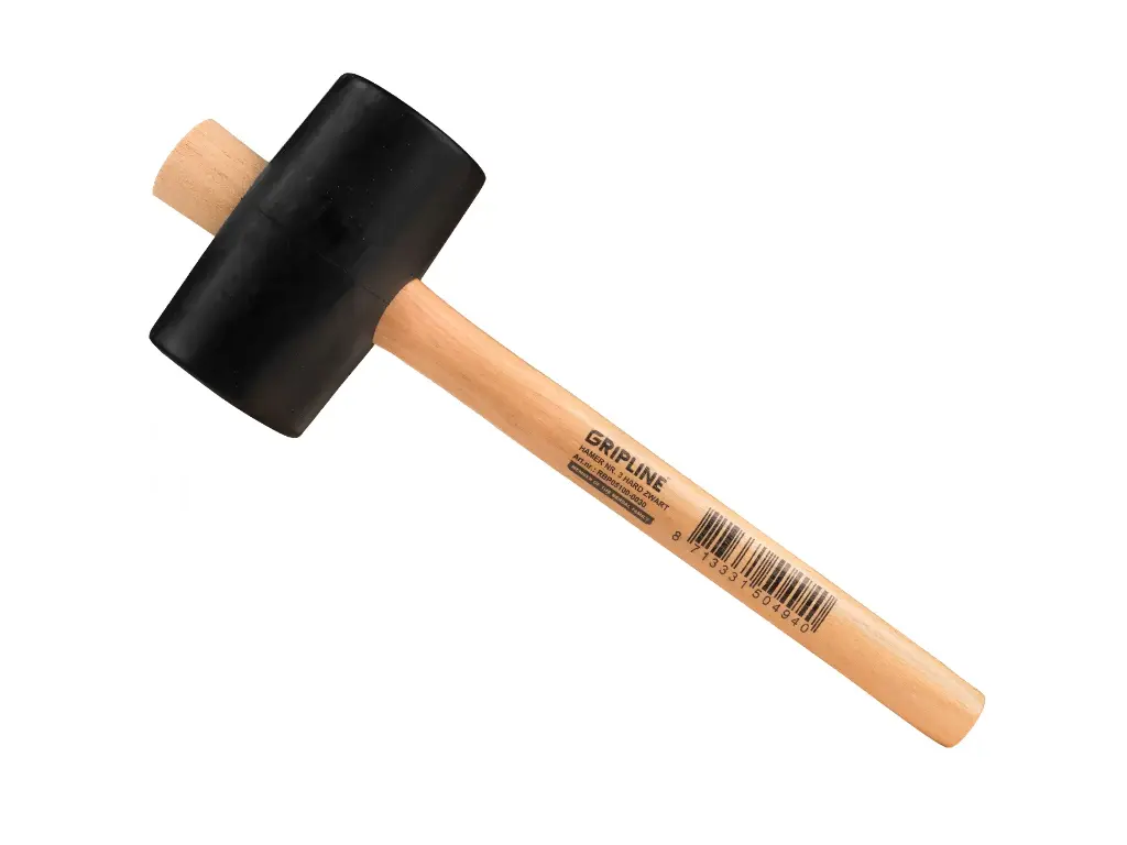 Rubber Mallet GRIPLINE No. 3 hard, 650 grams Ø 75 x 130 mm, with ash wood handle