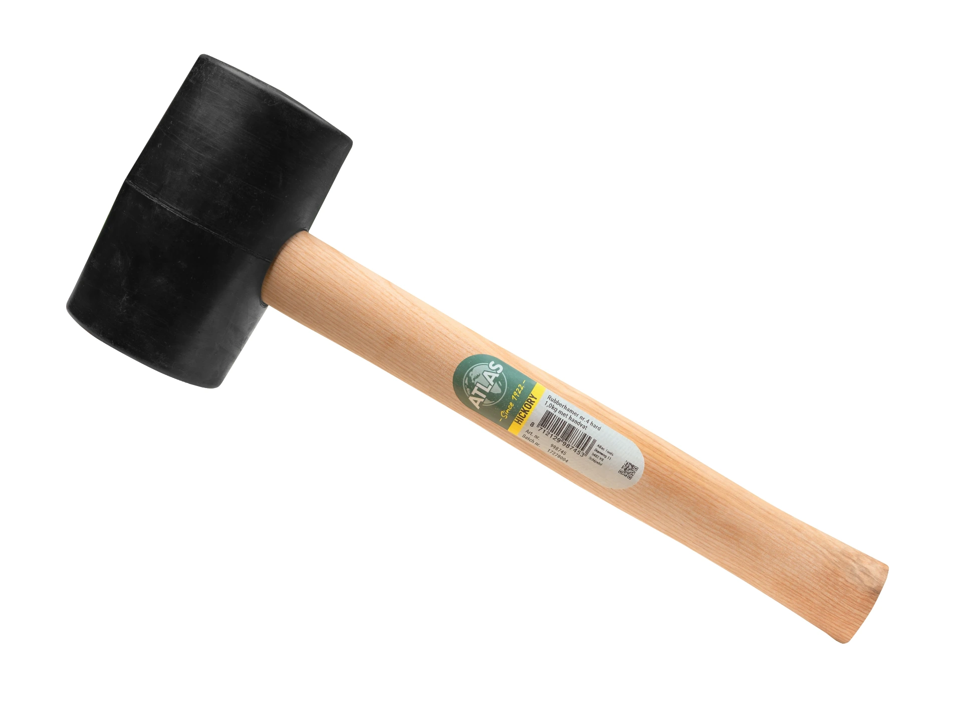 [998745] Rubber mallet ATLAS no. 4 hard 90 Shore, 1.0 kg Ø 8.5 mm, ash wood handle and rubber grip