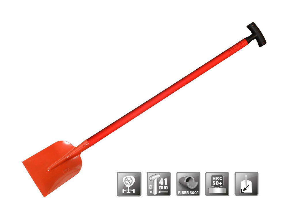 Betonschop RH rood, 22 x 29 cm, met FIBERGLAS T-steel 110 cm