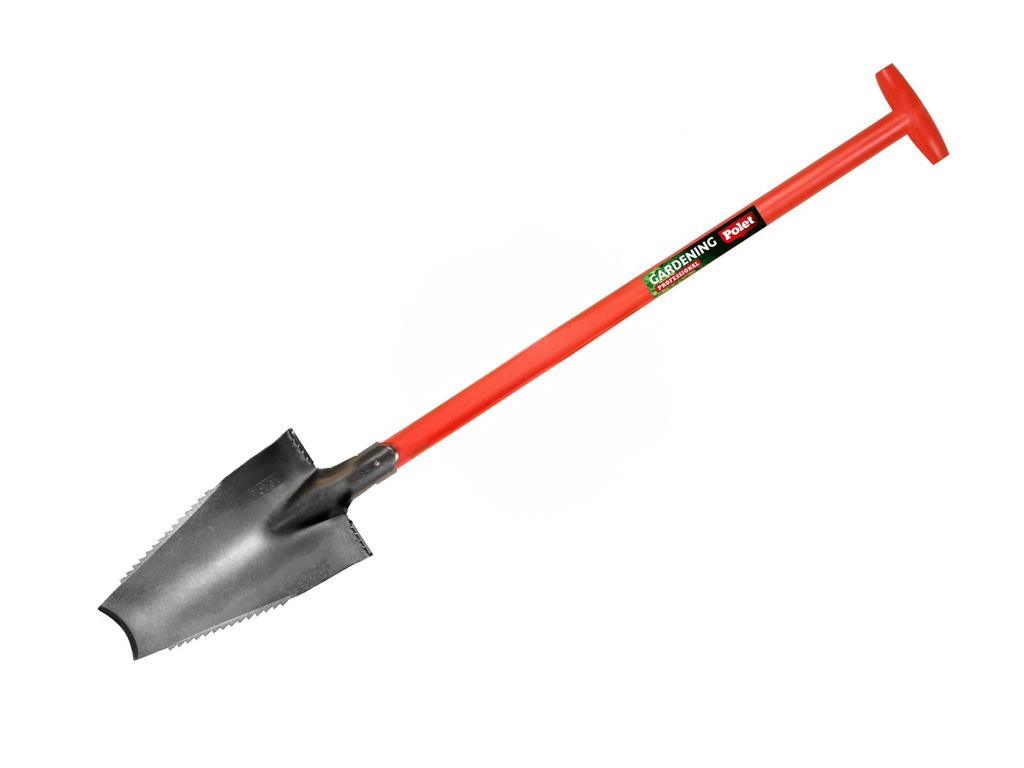 Bêche à racines – Polygator POLET avec marchepied, lame 38 x 14 cm, manche de bêche en T en fibre de verre 85 cm