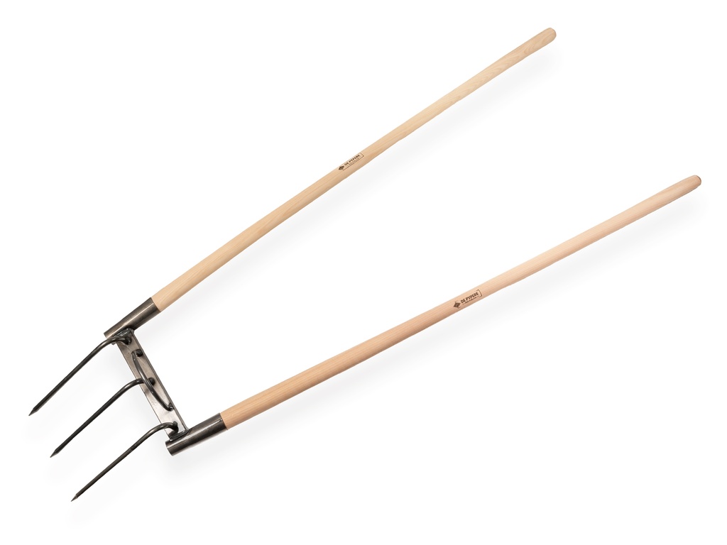 [1315363] Breitgabel DE PYPERE AIR-FIT, 3 geschmiedete Zinken, mit 2 ATLAS Stielen 130 cm, FSC 100%
