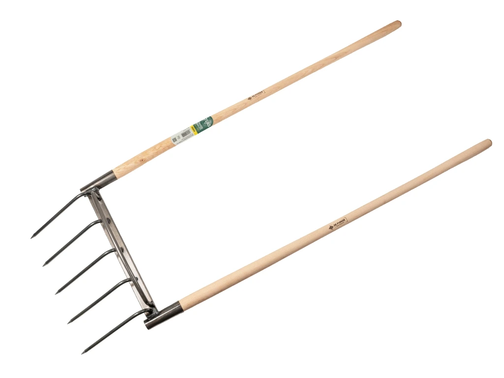 Broadfork DE PYPERE AIR-FIT, 5 forged tines, with 2 ATLAS handles 130 cm, FSC 100%