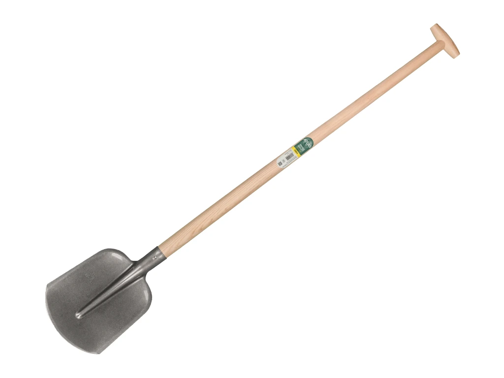 [780716] Bêche de paveur ATLAS 1/2 000 trempé, laqué brut, avec manche de pelle à col de cygne ATLAS 110 cm extra doublement courbé