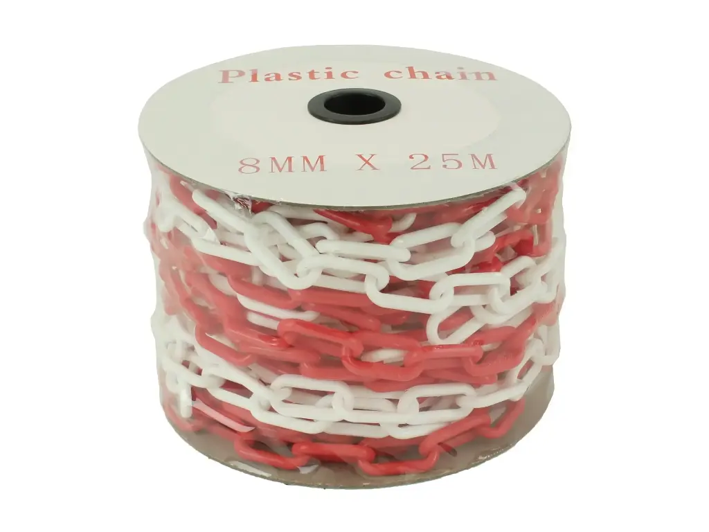[998708] Absperrkette Kunststoff 8 mm, rot-weiß 25 Meter