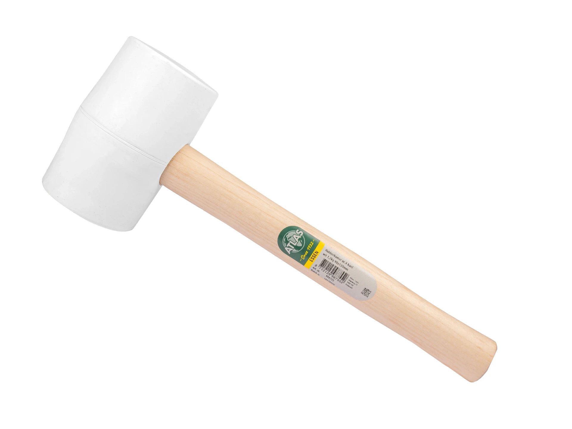 [998755] Gummihammer ATLAS Nr. 4 hart 90 Shore WEISS, 1,2 kg Ø 80 x 130 mm, mit ESCHENHOLZ-Stiel