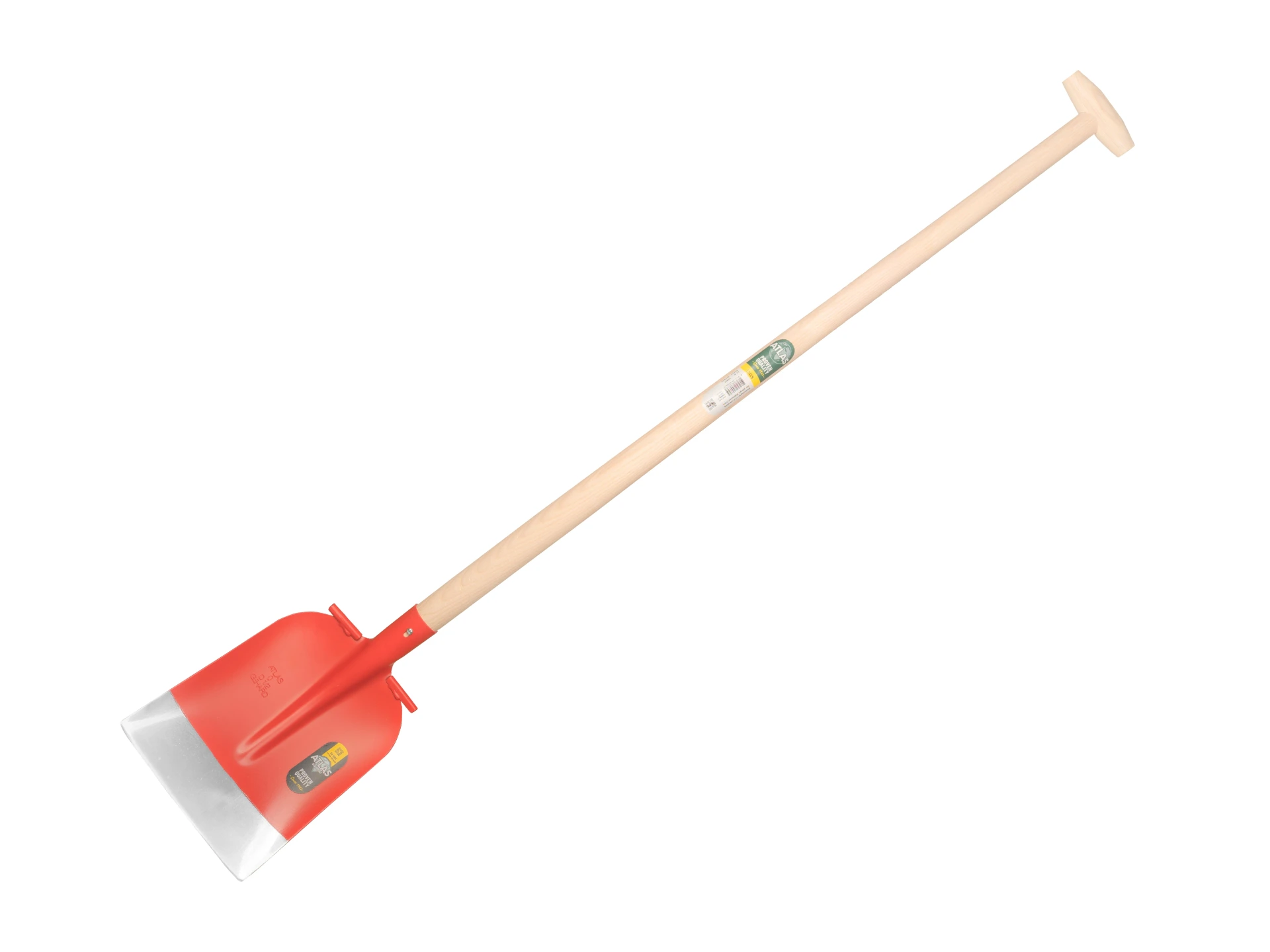 [780962] Pelle à béton ATLAS DIAMANT 1/2 0 rouge, extra trempé, repose-pieds ronds, avec manche de pelle à col de cygne ATLAS 110 cm doublement courbé