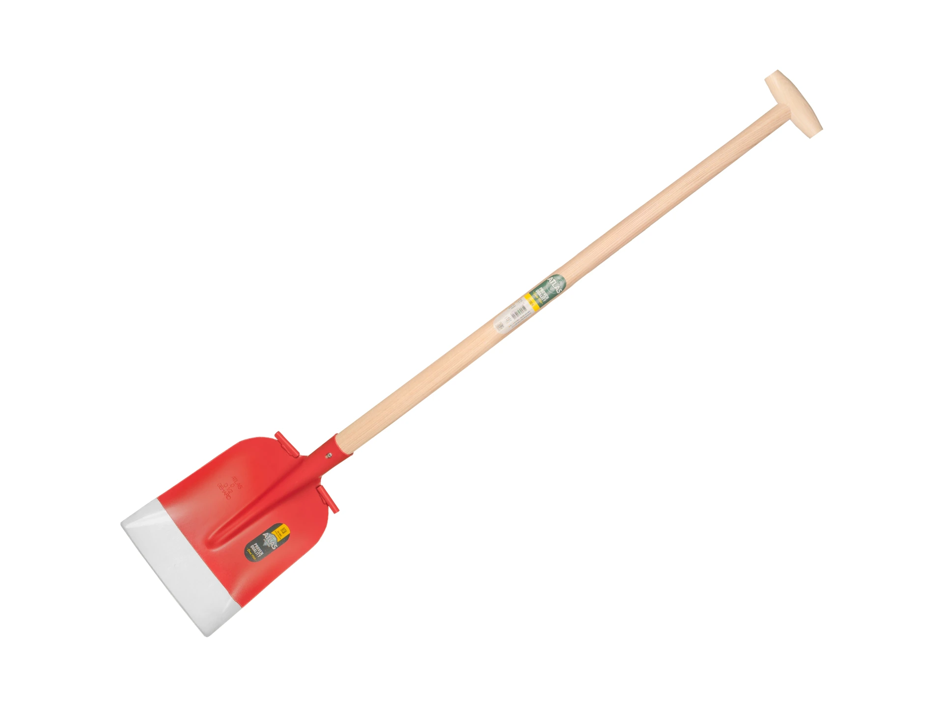 Pelle à béton ATLAS DIAMANT 1/2 0 rouge, extra trempé, REPOSE-PIEDS RONDS, avec manche de pelle ATLAS 100 cm courbé, FSC 100%