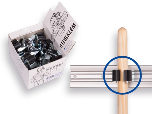 [1107415] 1x boîte présentoir PRAX avec pinces pour manche rond de 25 mm (20 pièces par boîte)