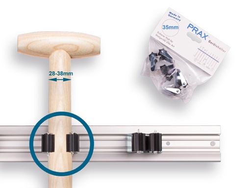 [1107420] PRAX Gerätehalter Ø 35 mm für Stiele ø 28 bis 38 mm. Zwei Stück in einer Verpackung 