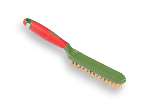 [1308182] Brosse à main avec fil d'acier trempé ondulé, avec poignée et crochet de suspension