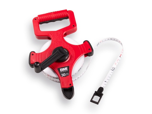 [1505430] Measuring tape BMI, 30 m fiberglass, cross-spool with marker point and ring