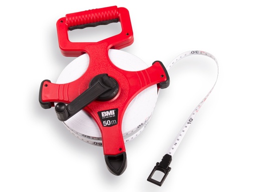 [1505432] Measuring tape BMI 50-meter fiberglass, cross reel with marking point and ring