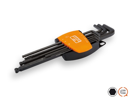 [1509290] Hex key set BAHCO 9-piece, ball-end, 1.5-2-2.5-3-4-5-6-8-10 mm