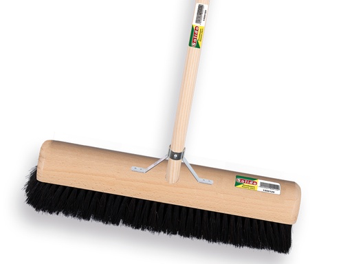 [1550655] Balai à pousser SOLIDE poils de cheval noirs 50 cm, coiffe ronde, avec manche IKAPE 150 x 2,8 cm et support de manche de balai. FSC 100%