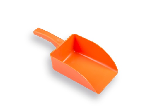 [790405] Voerschep - Zoutschep kunststof oranje 750 gram, 13 x 18,5 cm, recht model, lengte 31 cm