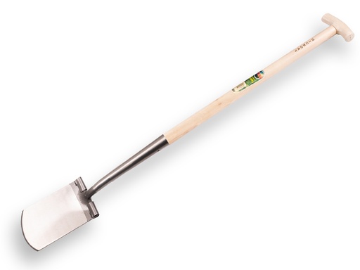 [811053] Gooseneck spade ATLAS DIAMANT polished, with round treads and hickory T-handle 80 cm