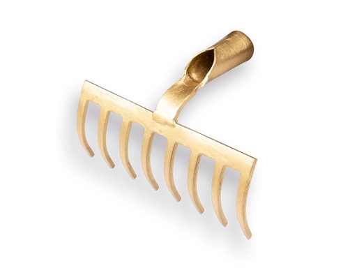 [817208] OFFNER Gartenrechen mit Dulle. Gold lakiert mit 8 gebogenen Zinken. OHNE Stiel