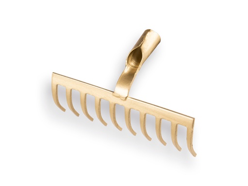 [817210] OFFNER Gartenrechen mit Dulle. Gold lakiert mit 10 gebogenen Zinken. OHNE Stiel