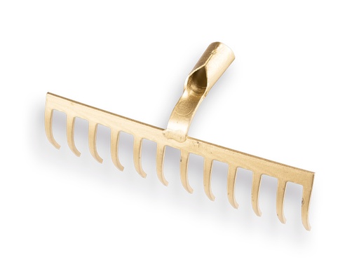 [817212] OFFNER Gartenrechen mit Dulle. Gold lakiert mit 12 gebogenen Zinken. OHNE Stiel