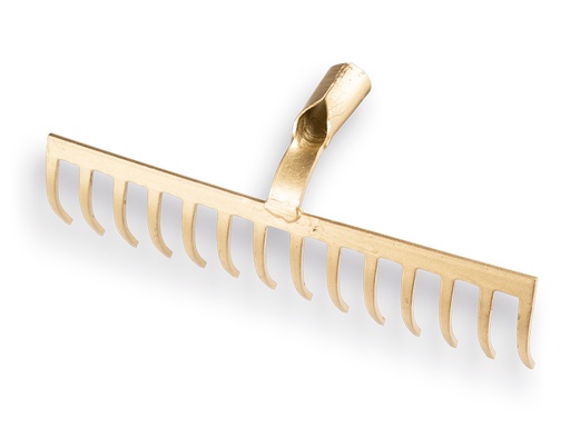 [817214] OFFNER Gartenrechen mit Dulle. Gold lakiert mit 14 gebogenen Zinken. OHNE Stiel
