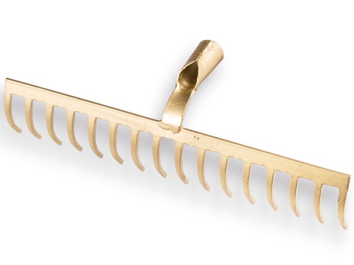 [817216] OFFNER Gartenrechen mit Dulle. Gold lakiert mit 16 gebogenen Zinken. OHNE Stiel