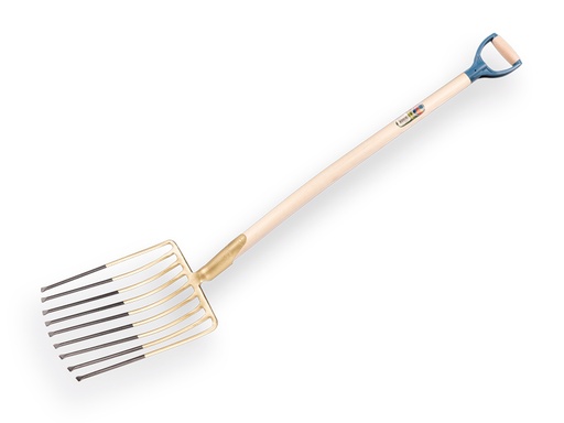 [840922] Rubble fork OFFNER 9 tines 26.5 cm with lip socket and ATLAS plastic D-handle 95 cm
