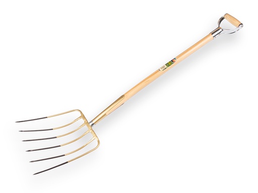 [842015] Fourche à maïs OFFNER 6 dents 32 cm avec goupille, bague de ressort et ATLAS manche à poignée en D métallique 95 cm