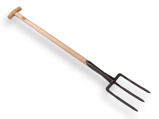 [865850] Digging fork De WIT 3 tines with double spring and ash wood T-handle 90 cm