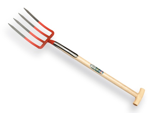 [865855] Digging fork OFFNER 4 tines red, with double spring and ATLAS T-handle 90 cm