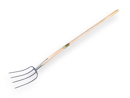 [911180] Manure fork ATLAS 4 tines blue, with ash wood knob handle 135 cm